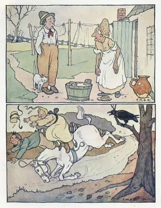 Framed Print : Nursery Rhymes -- washday, horse and crow