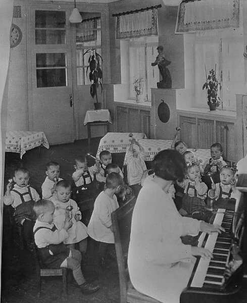 Nursery school children having music and rhythms in the USSR