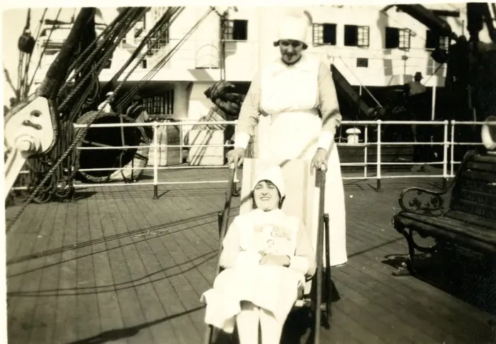 Framed Print : Two nurses on deck of ship Framed Print : Two nurses on deck of ship