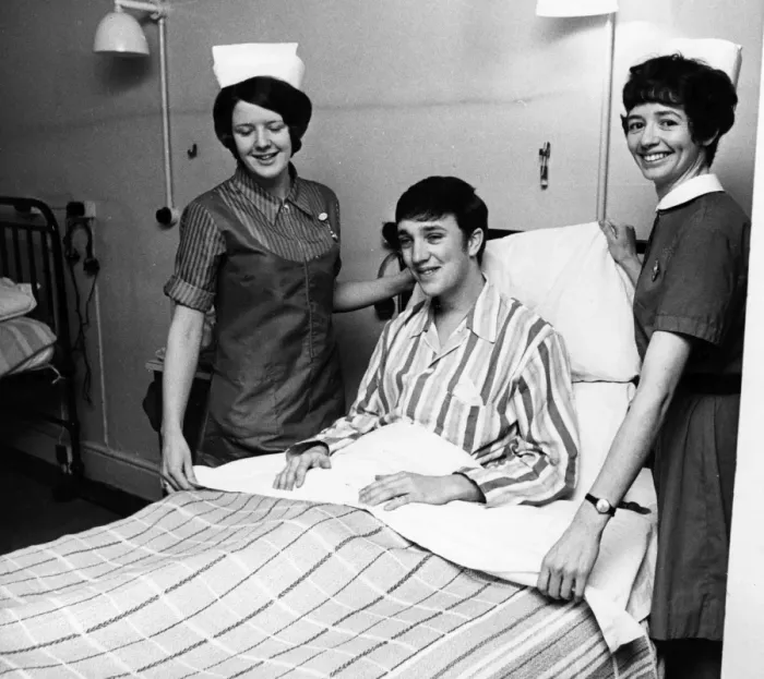 Framed Print : Two nurses with patient in hospital ward Framed Print : Two nurses with patient in hospital ward