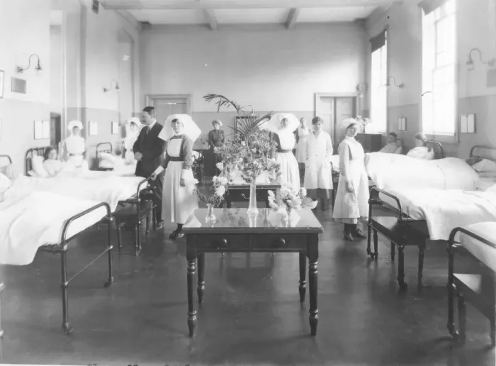 Framed Print : Nurses and staff in female ward Framed Print : Nurses and staff in female ward