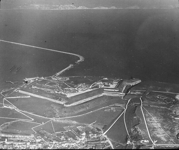 O E Simmonds aerial view of Portland quaries and prison
