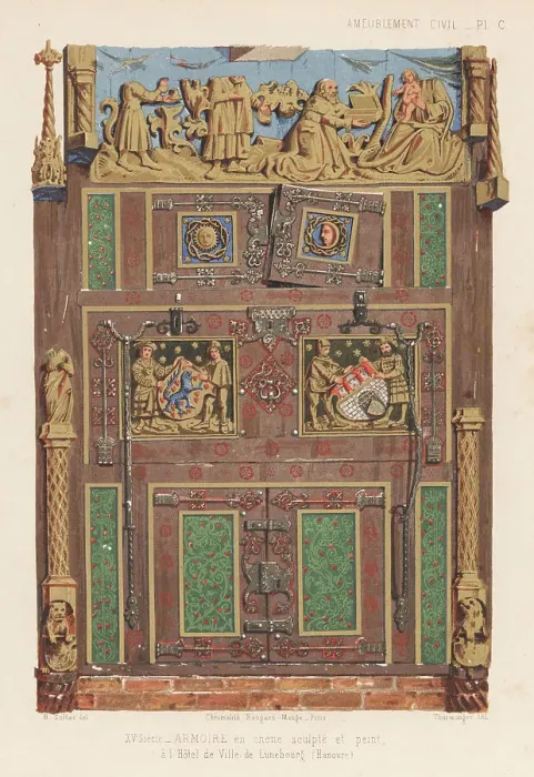 Framed Print : Oak wardrobe from Luneburg town hall, 15th century Framed Print : Oak wardrobe from Luneburg town hall, 15th century