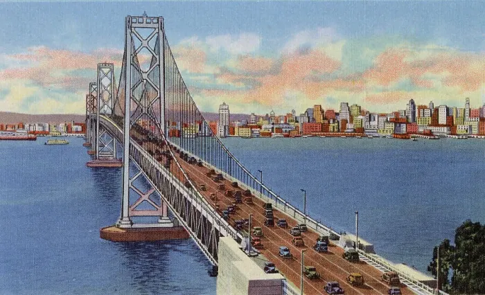 Framed Print : Oakland Bay Bridge, San Francisco, California, USA Date: 1936 Framed Print : Oakland Bay Bridge, San Francisco, California, USA Date: 1936