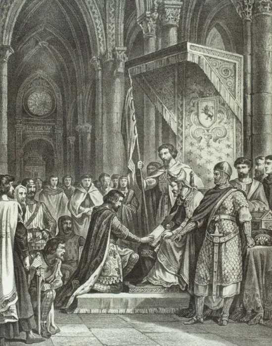 Framed Print : Oath of Santa Gadea. Alfonso VI and El Cid. Engraving Framed Print : Oath of Santa Gadea. Alfonso VI and El Cid. Engraving