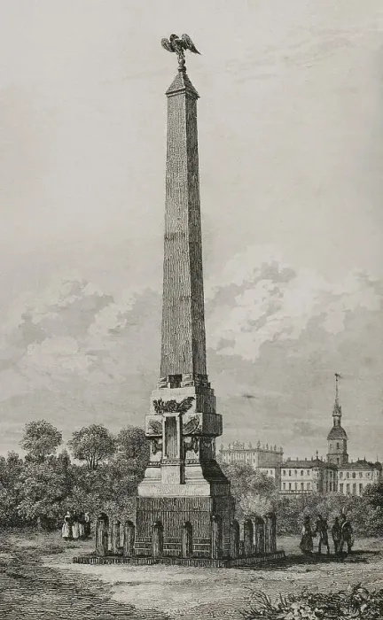 Framed Print : Obelisk in Poltava. Engraving, 19th century Framed Print : Obelisk in Poltava. Engraving, 19th century