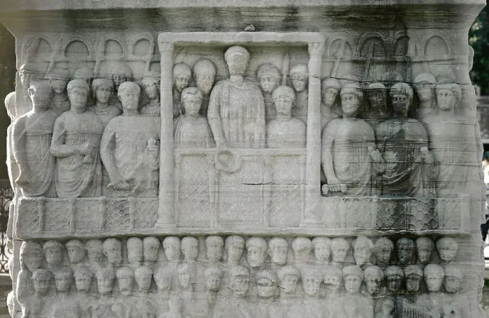 Framed Print : Obelisk of Theodosius. 4th century. Detail of the pedestal Framed Print : Obelisk of Theodosius. 4th century. Detail of the pedestal