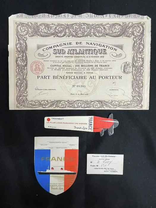 Framed Print : Ocean liners, collection of items including share certificat Framed Print : Ocean liners, collection of items including share certificat