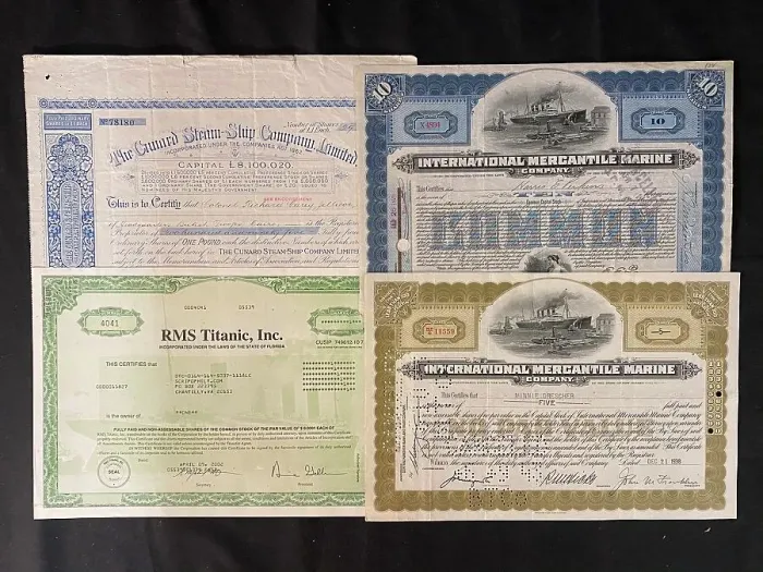 Framed Print : Ocean Liners - four stock certificates Framed Print : Ocean Liners - four stock certificates