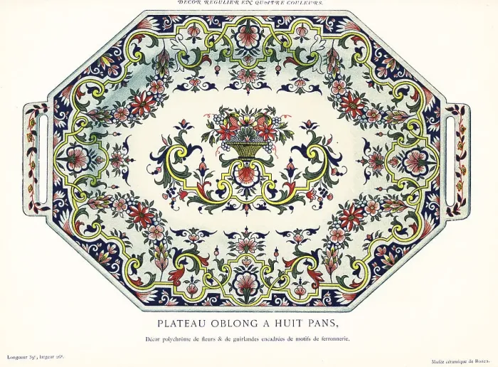 Framed Print : Octagonal oblong platter with polychrome design, Rouen Framed Print : Octagonal oblong platter with polychrome design, Rouen