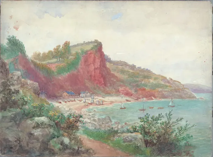 Framed Print : Oddicombe Torquay Landscape scene England Watercolour Framed Print : Oddicombe Torquay Landscape scene England Watercolour