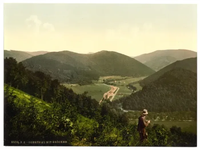 Framed Print : Oderthal and view of Brocken, Hartz, Germany