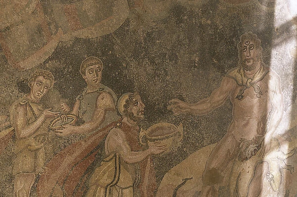 Odysseus offering wine to Polyphemus. Mosaic. 3rd-4rd centur