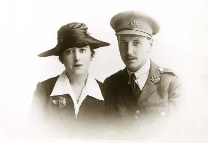 Framed Print : Off to War - WWI - Couple pose for Studio portrait Framed Print : Off to War - WWI - Couple pose for Studio portrait