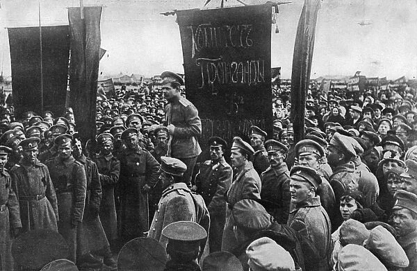 Officer addressing soldiers during Revolution, Russia