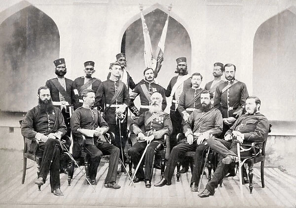 Officers in a British army regiment, India, 19th century