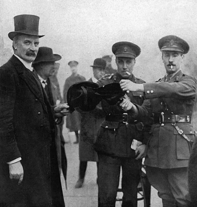 Framed Print : Officers with hat of a conscientious objector, WW1 Framed Print : Officers with hat of a conscientious objector, WW1