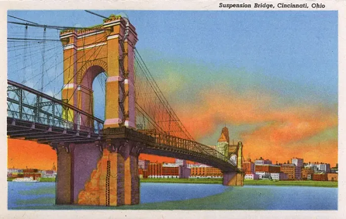 Framed Print : Ohio River with suspension bridge, Cincinnati, Ohio, USA Framed Print : Ohio River with suspension bridge, Cincinnati, Ohio, USA