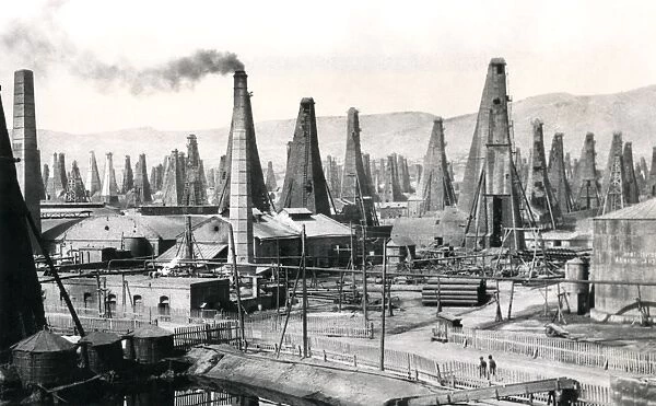 Oil derricks at Binagadi, north of Baku, Azerbaijan, WW1