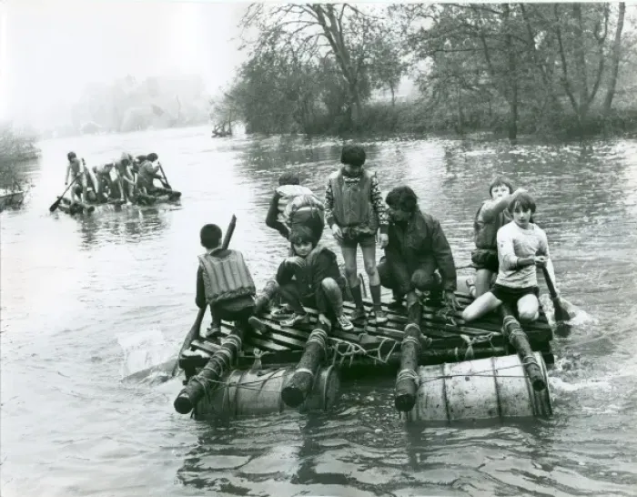 Framed Print : Oil drum raft racing, Longridge Centre Framed Print : Oil drum raft racing, Longridge Centre