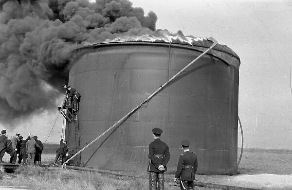 An oil fire test at Shoeburyness, Essex, WW2
