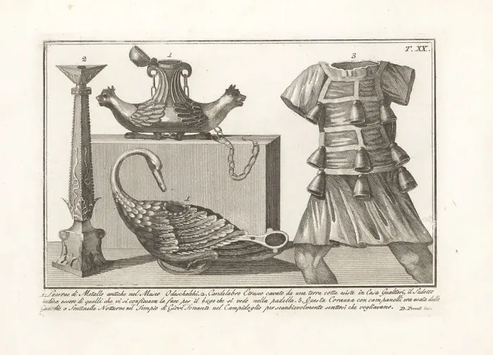 Framed Print : Oil lamps, candelabra and sentinel's cuirass with bells