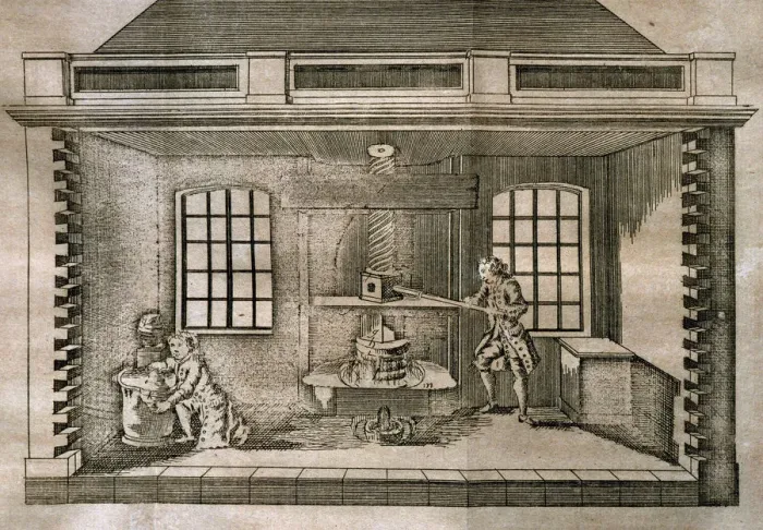 Framed Print : Oil press. Eighteenth-century engraving Framed Print : Oil press. Eighteenth-century engraving