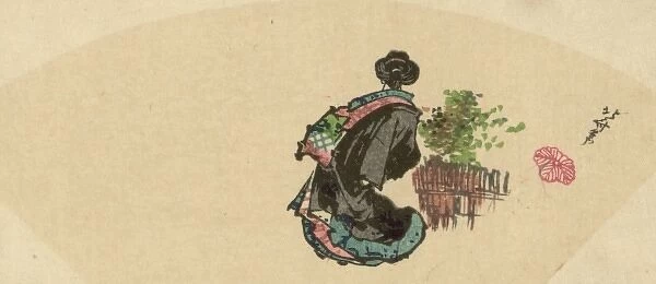 Oiran zu. Print shows an oiran, a higher class courtesan, full-length, from behind