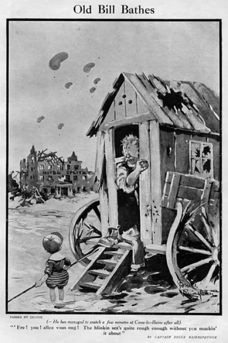 Framed Print : Old Bill Bathes, by Bairnsfather Framed Print : Old Bill Bathes, by Bairnsfather