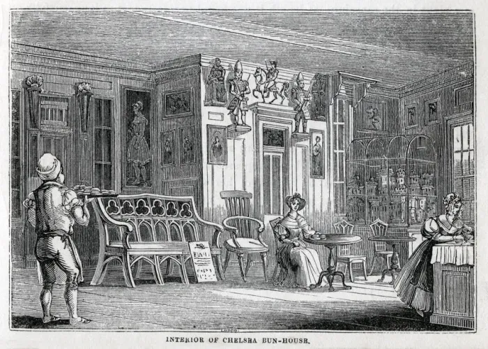 Framed Print : The Old Chelsea Bun House, Chelsea, London - Interior. Date: 1810 Framed Print : The Old Chelsea Bun House, Chelsea, London - Interior. Date: 1810