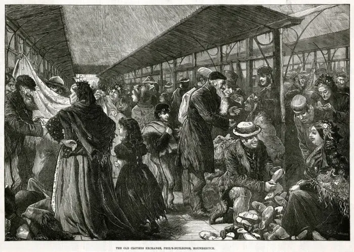Framed Print : Old Clothes Exchange, Phils Buildings, Houndsditch 1882 Framed Print : Old Clothes Exchange, Phils Buildings, Houndsditch 1882
