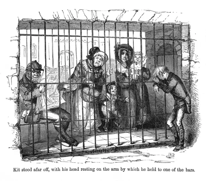 Framed Print : The Old Curiosity Shop, Kit behind bars Framed Print : The Old Curiosity Shop, Kit behind bars