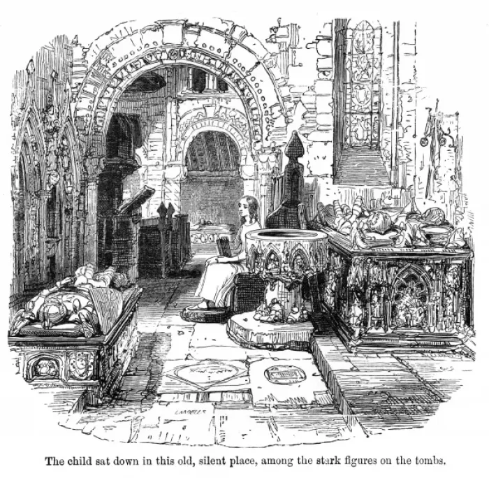 Framed Print : The Old Curiosity Shop, Nell in the church Framed Print : The Old Curiosity Shop, Nell in the church