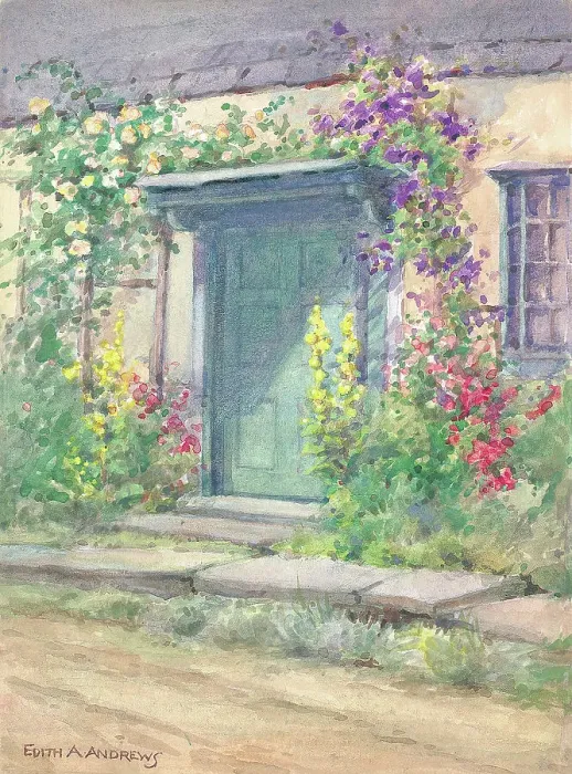 Framed Print : The Old Doorway Gardens Garden Flowers Watercolour Framed Print : The Old Doorway Gardens Garden Flowers Watercolour