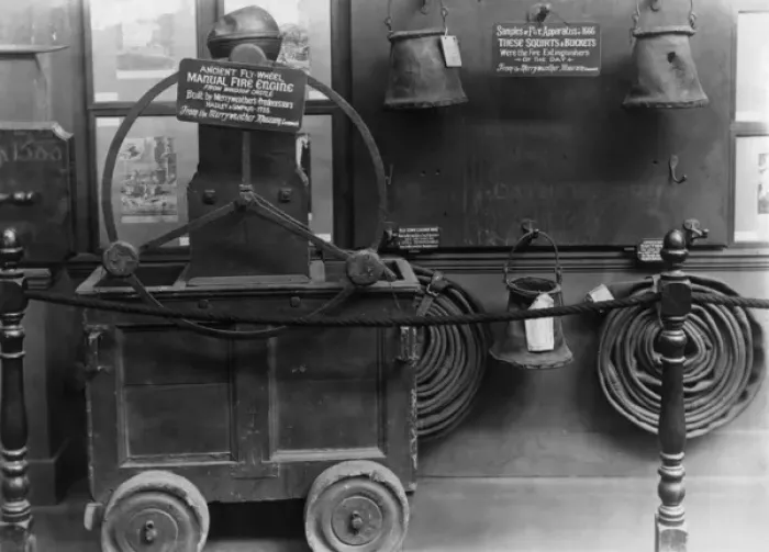 Framed Print : Old fire engine and other equipment in a museum Framed Print : Old fire engine and other equipment in a museum