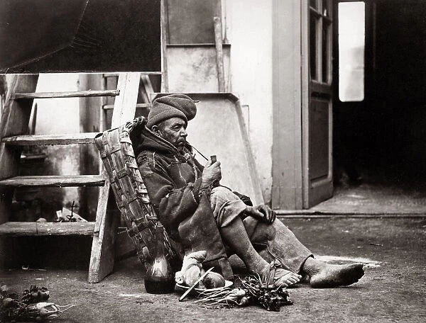 Old fisherman smoking pipe, Naples, Italy, c. 1870 s