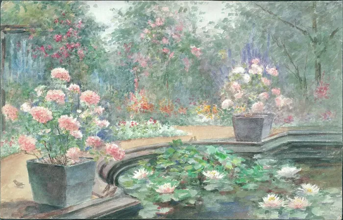 Framed Print : The Old Garden, Battersea Park'. Garden pond and flowers Framed Print : The Old Garden, Battersea Park'. Garden pond and flowers