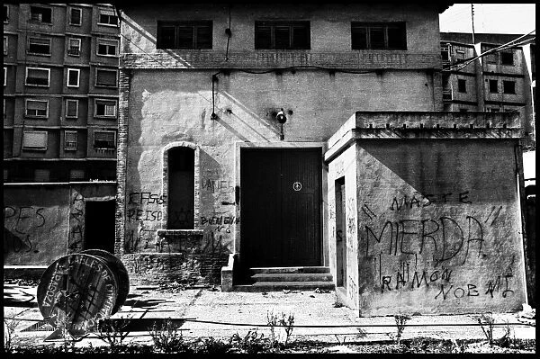 Old industrial building shadows and grafitti Valencia
