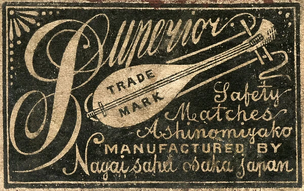 Old Japanese Matchbox label with a mandolin