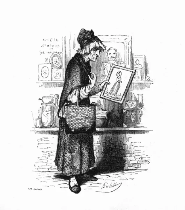 Framed Print : Old lady buying a picture of a young lady Framed Print : Old lady buying a picture of a young lady