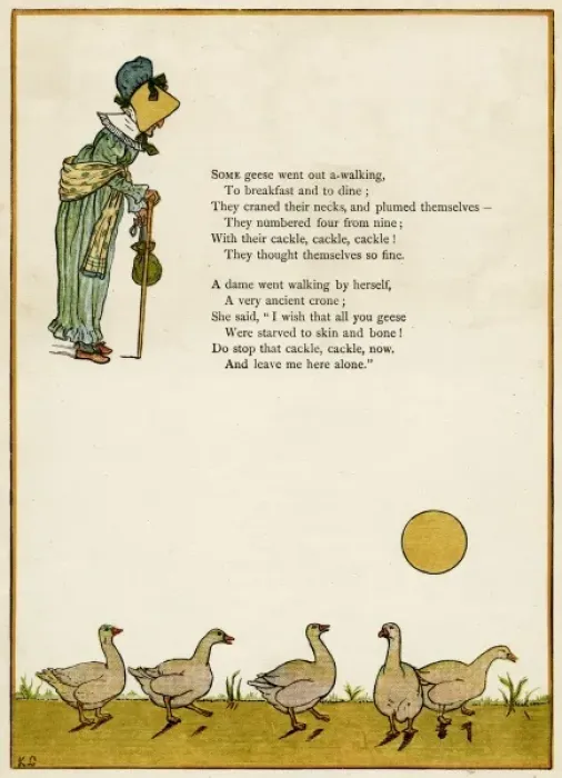 Framed Print : Old lady and five geese Framed Print : Old lady and five geese