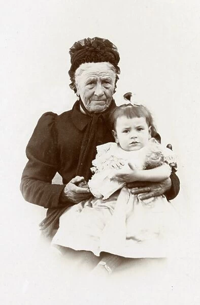 Old lady with little girl, Normandy, France