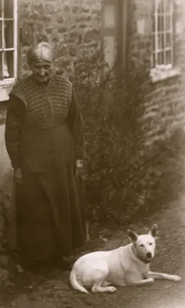 20th Century Print: Old Lady with a White Dog in the Art