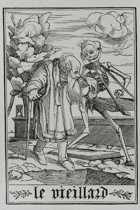 Framed Print : The Old Man. Death, depicted as a skeleton playing Framed Print : The Old Man. Death, depicted as a skeleton playing