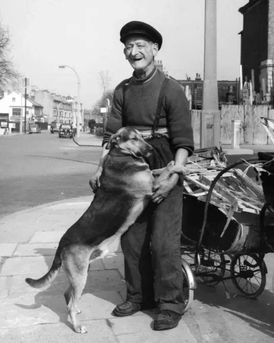 Framed Print : Old man with dog and pram, Balham, SW London Framed Print : Old man with dog and pram, Balham, SW London