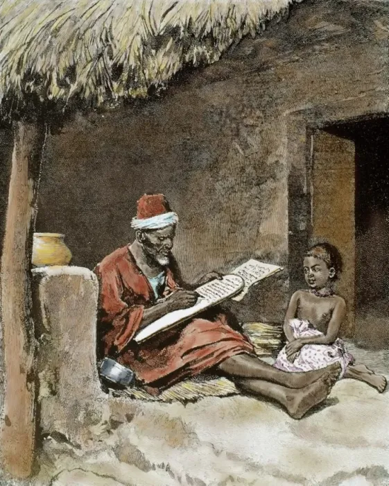 Framed Print : An old man teach to write a child. French Sudan. 1893 Framed Print : An old man teach to write a child. French Sudan. 1893