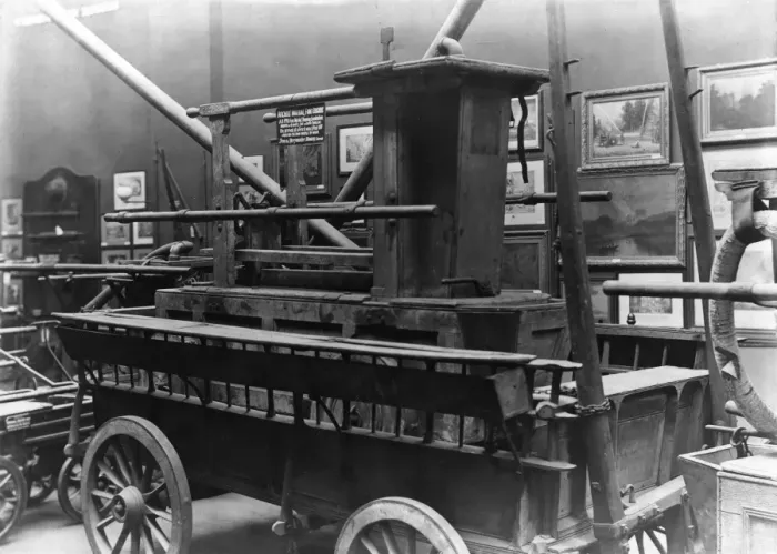 Framed Print : Old manual fire engine in a museum Framed Print : Old manual fire engine in a museum
