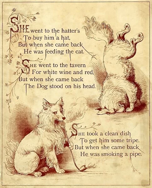 Old mother hubbard: dog standing head and smoking pipe