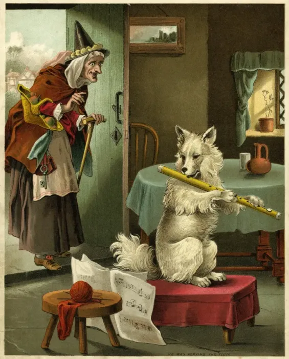 Framed Print : Old Mother Hubbard: Playing flute