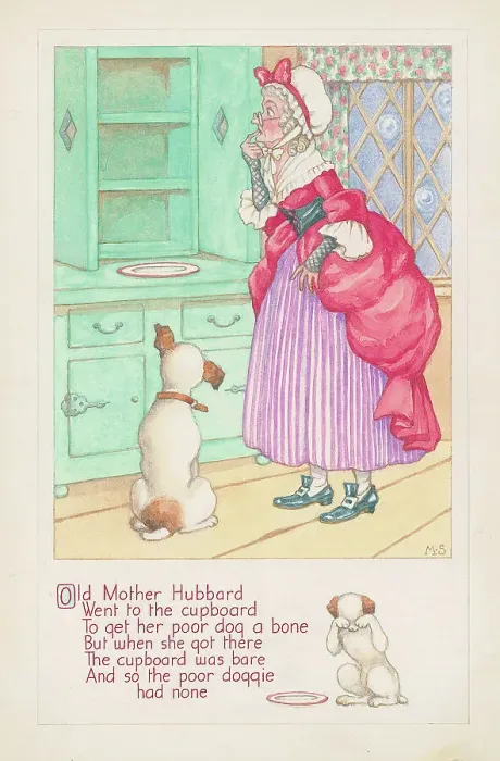 Framed Print : Old Mother Hubbard rhyme and picture Framed Print : Old Mother Hubbard rhyme and picture